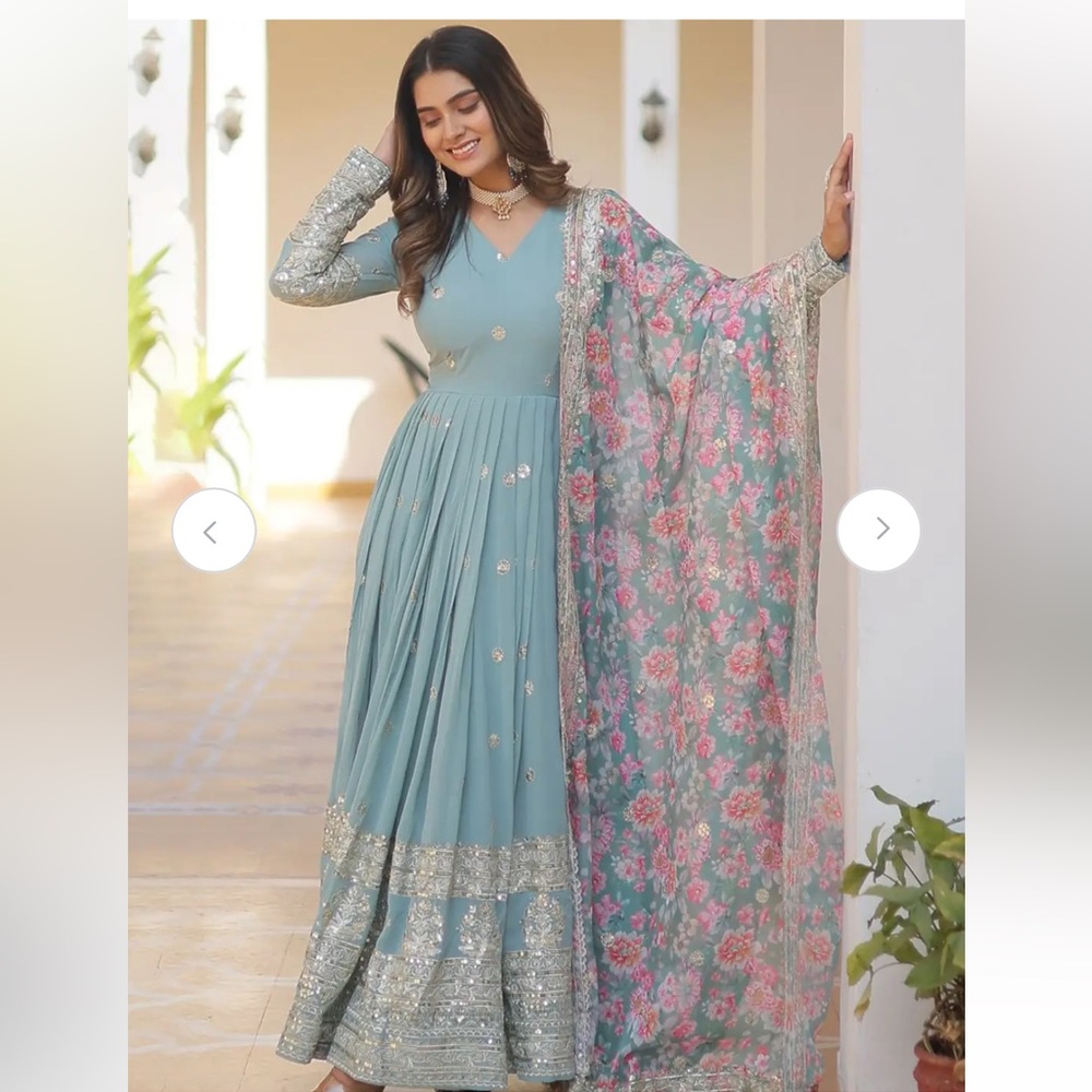 House of Indya Blue Anarkali Dress Floral Dupatta xl frock gown - Picture 6 of 14